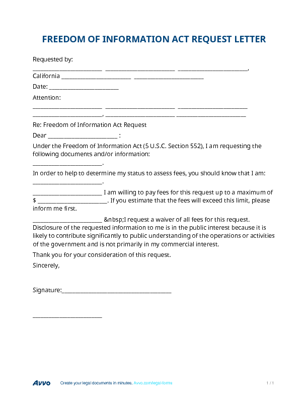 freedom of information act form letter